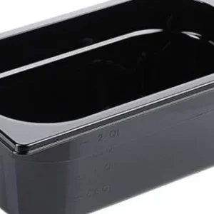 Biztonságos fizetés Fekete polikarbonát GN 1/4-es edény 100 mm mély, 2,5 L
