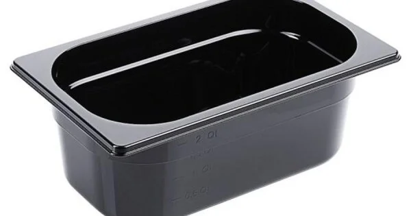 Biztonságos fizetés Fekete polikarbonát GN 1/4-es edény 100 mm mély, 2,5 L