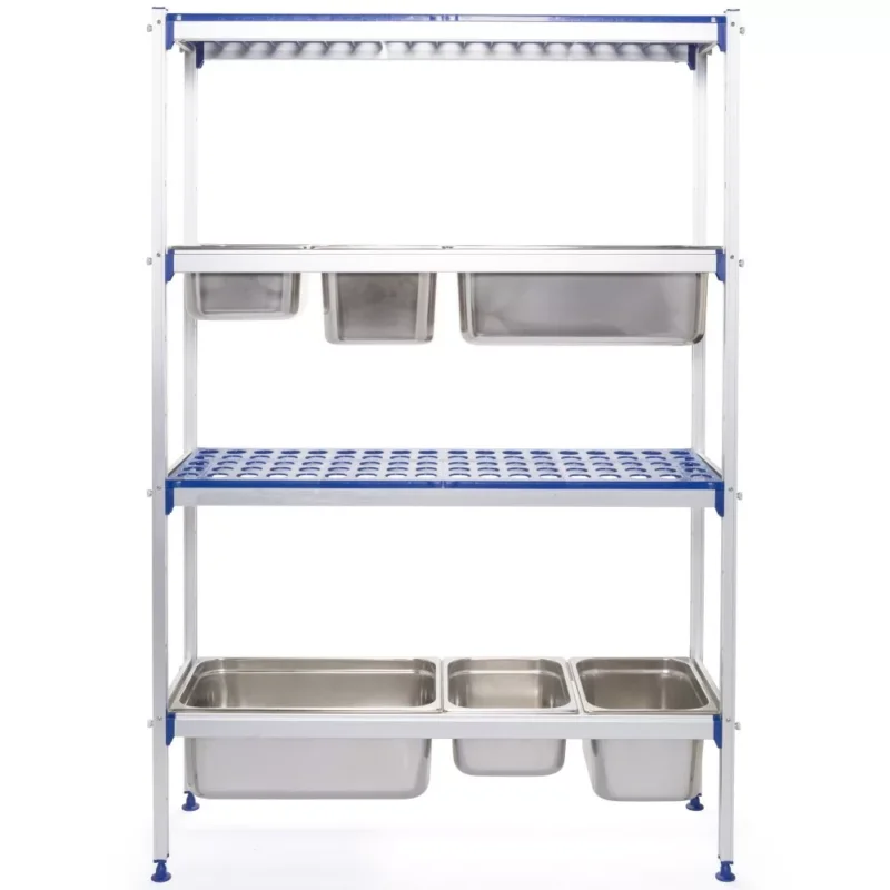 HENDI 812266 Tároló állvány GN edényzethez, négyszintes, alumínium, perforált műanyag polclapokkal, 1120x355x1685mm Nézd meg most