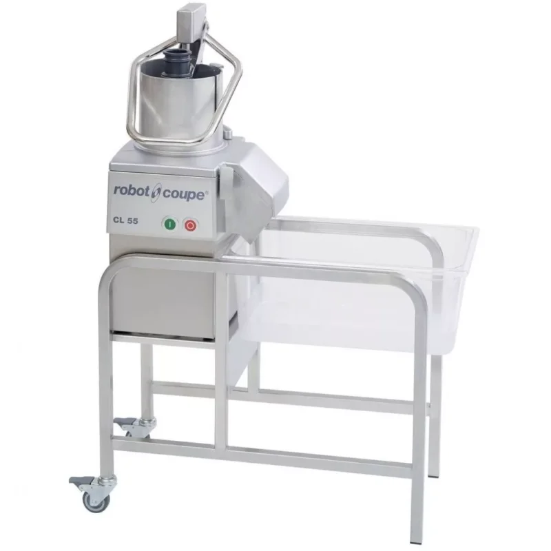 Kiárusítás ROBOT-COUPE CL55 Pusher Feed-Head Zöldségszeletelő manuális betöltő fejjel, 2 sebesség, kb 400kg/h telj., állvánnyal