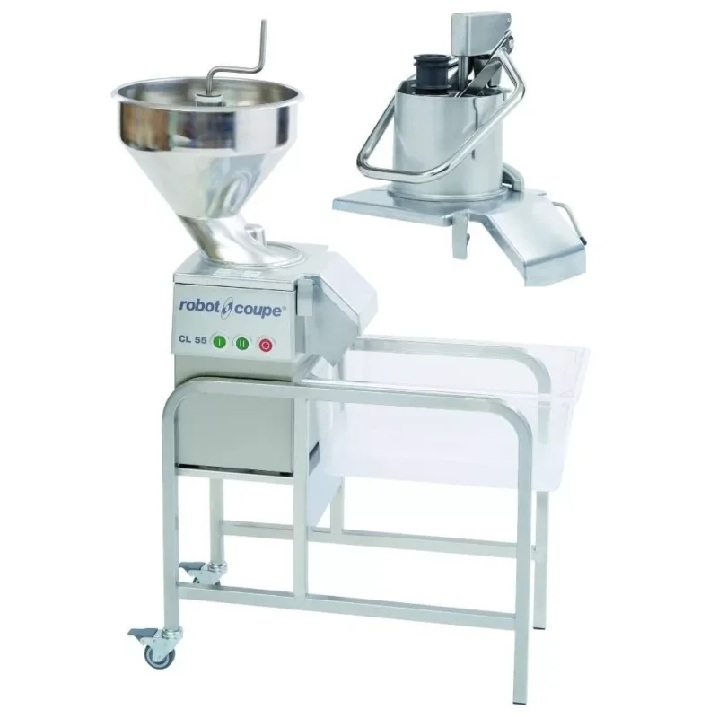 Biztonságos vásárlás ROBOT-COUPE CL55 2 Feed-Heads Zöldségszeletelő automata és manuális betöltő fejjel, 2seb, kb. 400 kg/h, állvánnyal