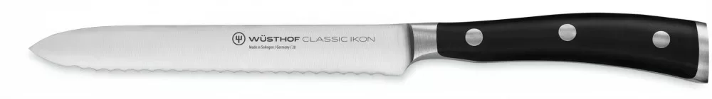Wüsthof Classic Ikon Kolbászkés recés élű 14 cm-es pengével, fekete markolattal Expressz szállítás