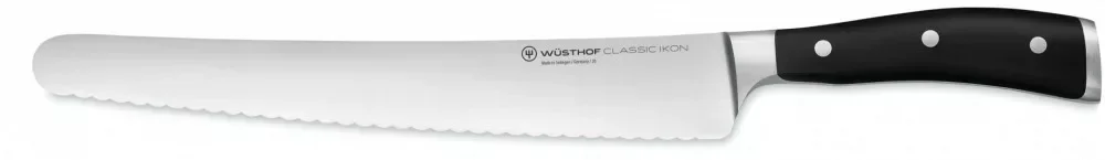Wüsthof Classic Ikon Super Slicer 26 cm-es hullámos élű pengével, fekete markolattal, díszdobozban Kedvezmény