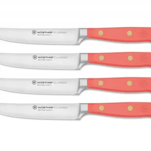 Wüsthof Classic Colour 4 darabos Steakkés készlet 12 cm-es sima élű pengével és korall barack színű markolattal Legjobb ár