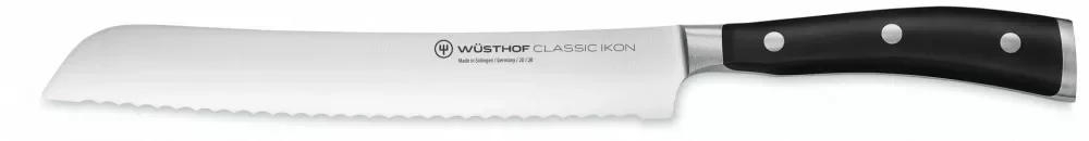 Wüsthof Classic Ikon Kenyérkés recés élű 20 cm-es pengével, fekete markolattal, díszdobozban Kedvezményes ár