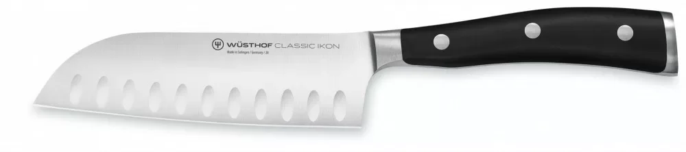Wüsthof Classic Ikon Santoku barázdált 14 cm-es pengével, fekete markolattal, díszdobozban Szuper ajánlat