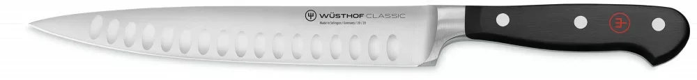 Wüsthof Classic Szeletelőkés sima élű, 20 cm-es barázdált pengével, fekete markolattal, díszdobozban Szezonális akció