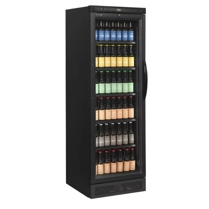 Tefcold CEV425 BLACK L/H Üvegajtós hűtővitrin, 358/345 literes, fekete, balra nyíló ajtóval Exkluzív ajánlat