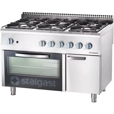 Stalgast - gáztűzhely 6 égős 1200x700x850 mm 41,5 kW statikus sütővel - 9711210 Legkelendőbb