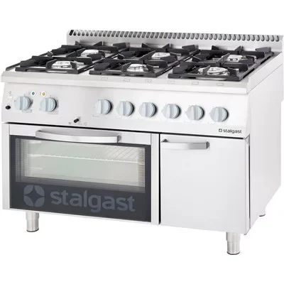 Outlet Stalgast - gáztűzhely 6 égős 1200x700x850mm, GN 1/1 légkeveréses sütővel 9717230 PB gáz