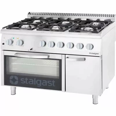 Stalgast - gáztűzhely 6 égős 1200x700x850 mm 36,5 kW légkeveréses sütővel - 9717210 Biztonságos fizetés