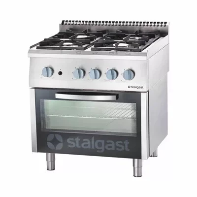 Prémium Stalgast - gáztűzhely 4 égős 800x700x850 mm 24 kW statikus sütővel - 9710310