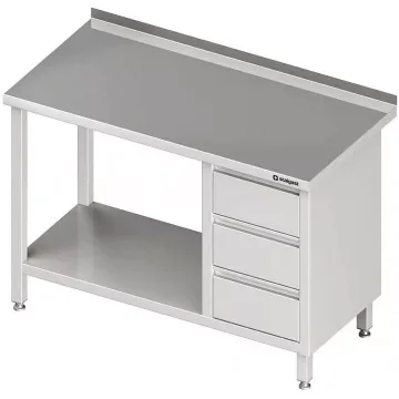 Stalgast - Rozsdamentes munkaasztal, alsó polccal és fiókkal - 800x700x850 mm, Árcsökkenés
