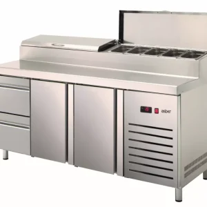 Asber - pizzapult felhajtható fedelű feltéthűtővel 2 ajtós 2 fiókos GN1/2 ETPZ-180-22 HC Biztonságos fizetés