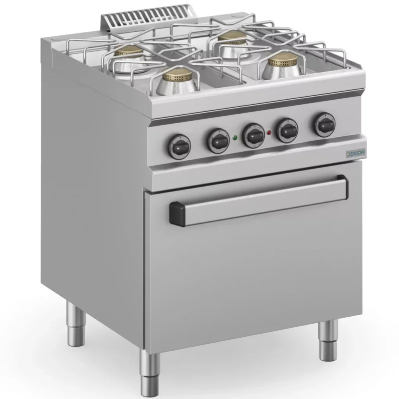 Outlet Dexion - Gáztűzhely 4 égős 400V-os elektromos sütővel 700x714x850 mm szabadonálló (DXMFB77FEXS)