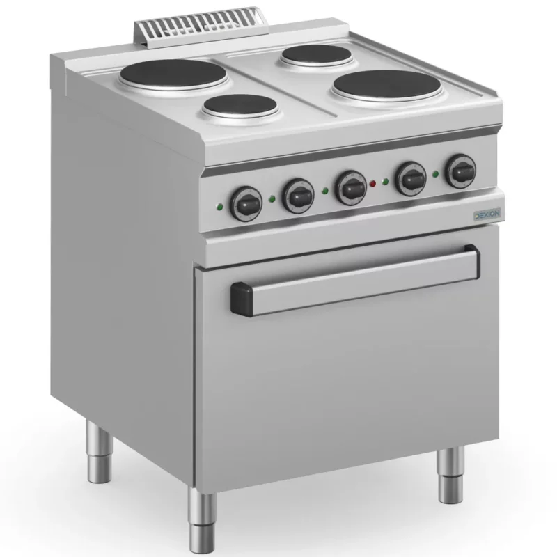 Outlet Dexion - Villanytűzhely 4 kerek főzőlapos, sütővel 400V 700x714x850 mm szabadonálló (DXMPR77FE)