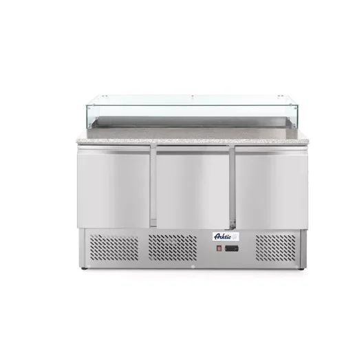 Exkluzív ajánlat Hendi - Pizzapult 3 ajtós beépített feltéthűtővel alsó aggregáttal 380L, Arktic, 230V/310W, 1378x702x(H)1155mm