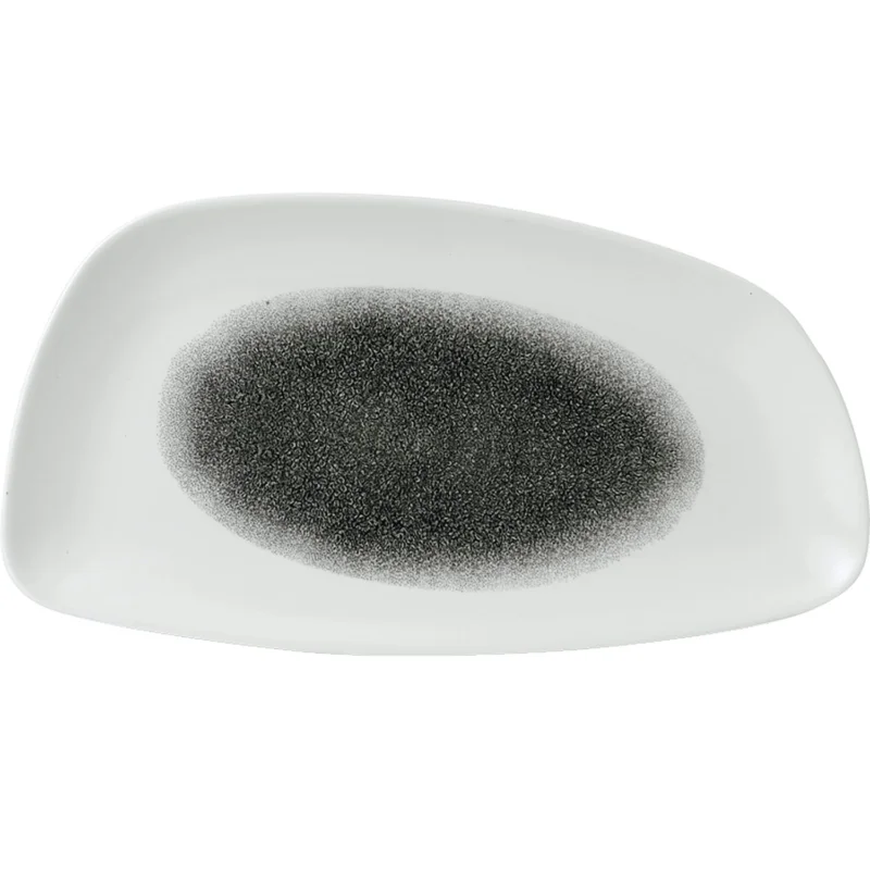 Alacsony ár CHURCHILL Raku Quartz Fekete lapos tányér, geo, hossza 350 mm, szélessége 185 mm