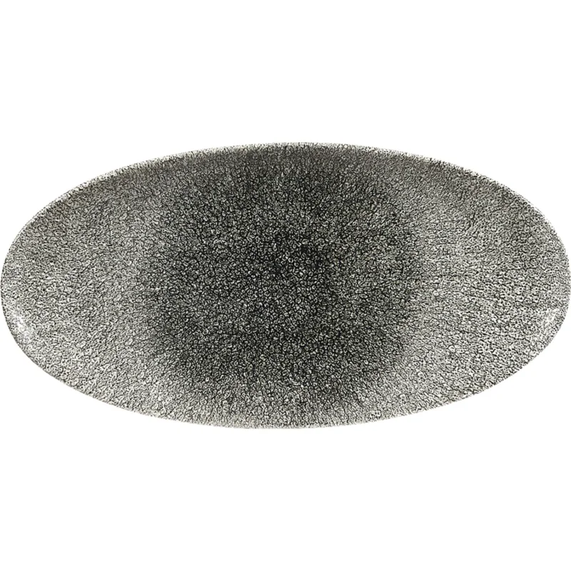 Azonnal elérhető CHURCHILL Raku Quartz Black lapos tányér, ovális, hossza 347 mm