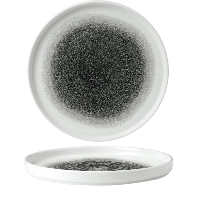 Outlet CHURCHILL Raku Quartz Fekete lapos tányér, emelt peremmel, ø 260 mm