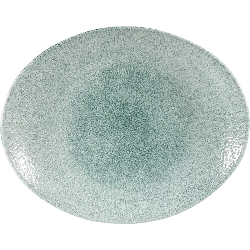 Szuper ajánlat CHURCHILL Raku Jade green lapos, ovális tányér, hossza 317 mm