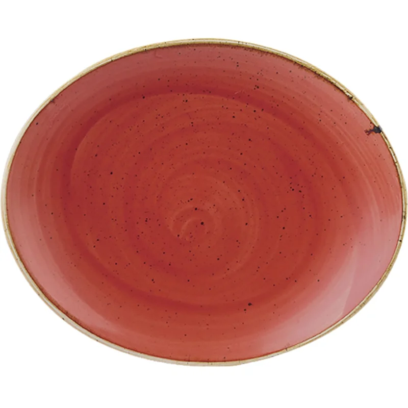 CHURCHILL Stonecast Berry Red lapos, ovális, coup tányér, hossza 192 mm Újdonság