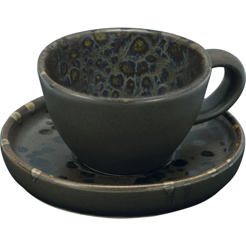 Legkelendőbb LE COQ Phobos Espresso csésze aljjal, magasság 45 mm, átmérő 105 mm, fekete, kék