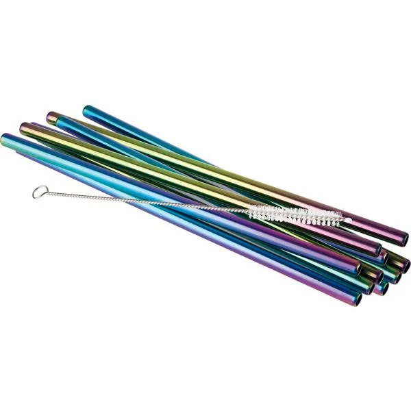 Alacsony ár Rozsdamentes szívószálak, APS 21,5 cm, 8 mm átmérő, 10 db, színes, tisztítókefével