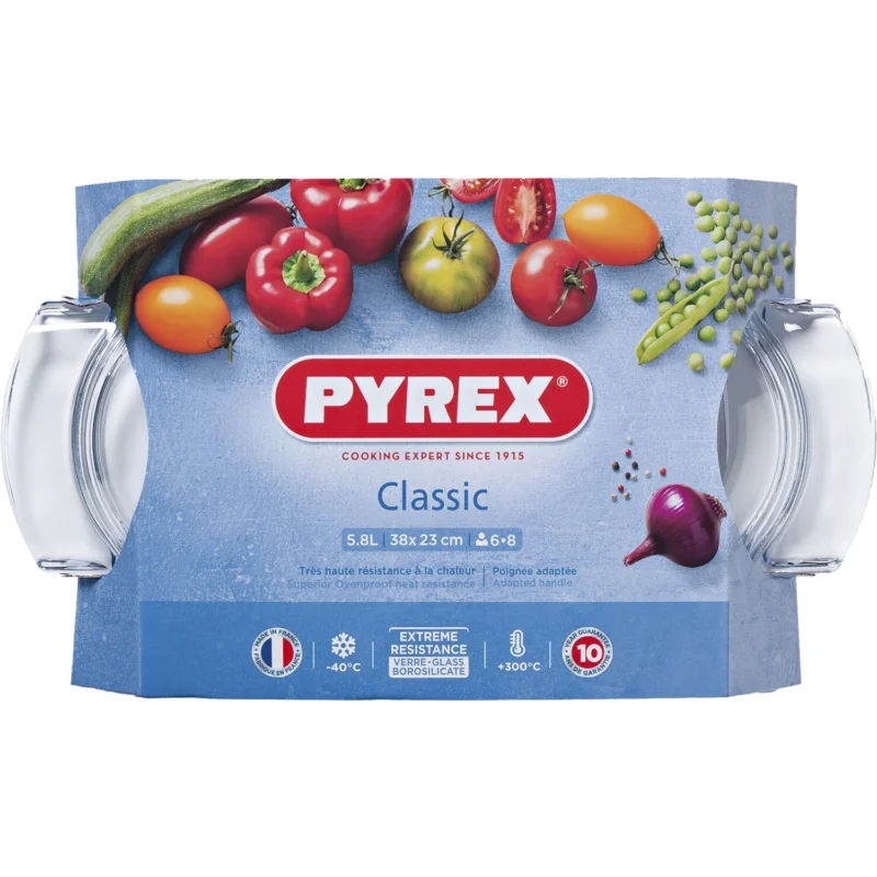 Tepsi sütőforma, tűzálló (pirex) üveg fedővel, Pyrex, 39x22,5 cm Akció