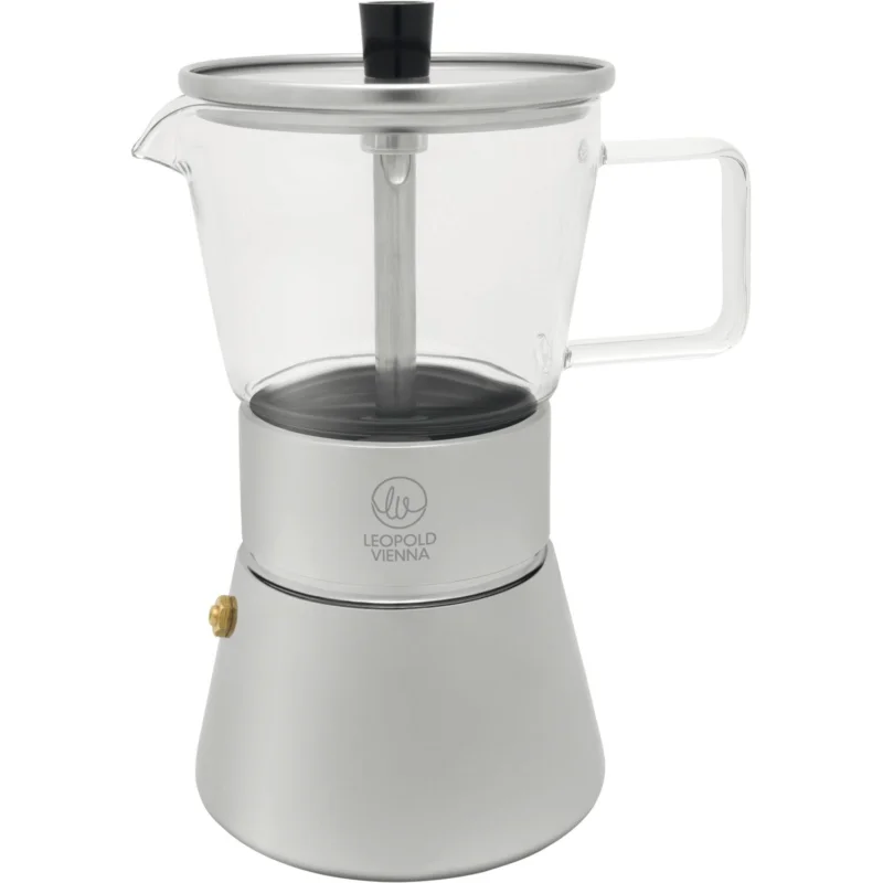 Legkelendőbb LEOPOLD VIENNA Otto Moka kávéfőző, üveg/nemesacél, Magasság 240 mm, Hossz 180 mm
