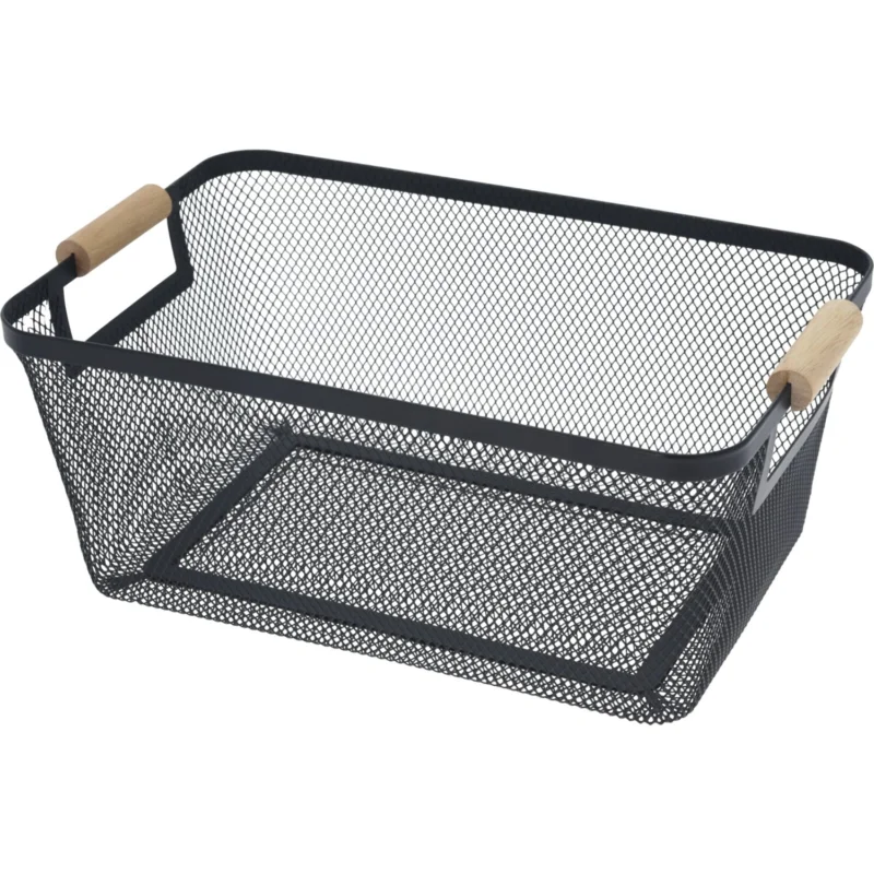 Fémkosár fa markolattal, fekete, Magasság 160 mm, Hossz 380 mm, Szélesség 235 mm Kedvezmény