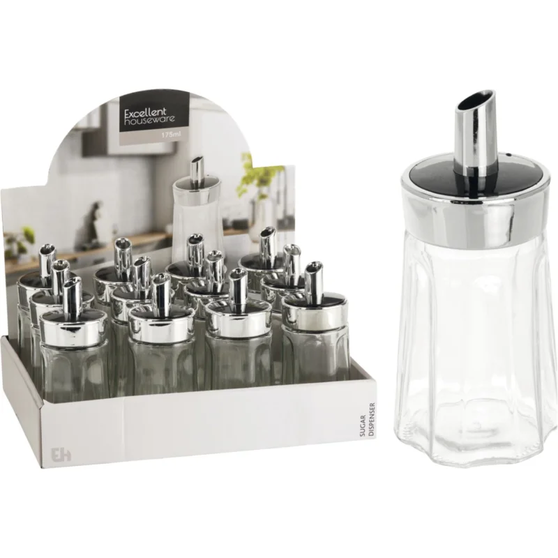 Bestseller Szögletes üveg cukortartó fém fedéllel, űrtartalom 0,18 liter, magasság 140 mm, átmérő 69 mm