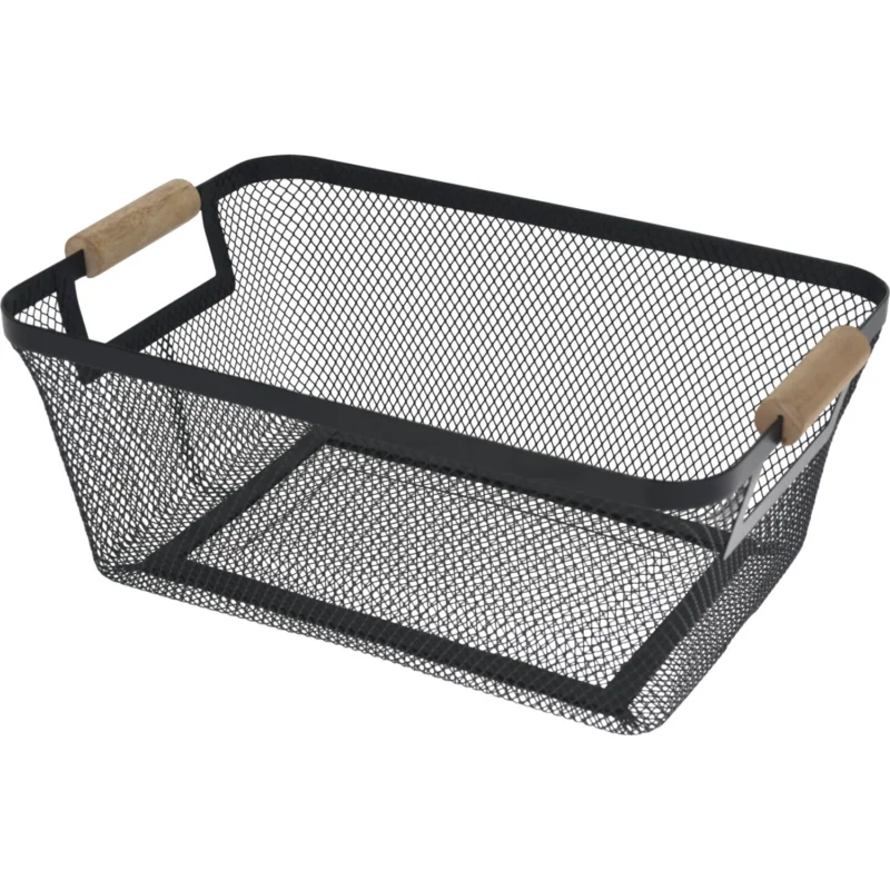Fémkosár fa markolattal, fekete, magasság 133 mm, hossz 330 mm, szélesség 225 mm Árengedmény