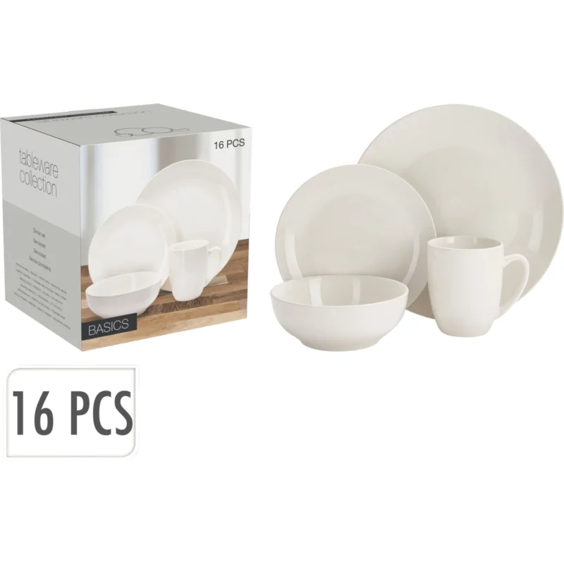 Árcsökkenés 16 részes Bone China étkészlet, fehér porcelán, Magasság 290 mm, Hossz 280 mm, Szélesség 260 mm