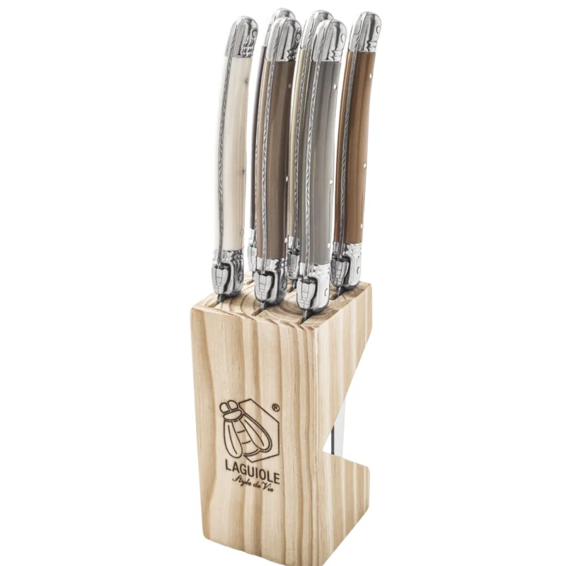 Azonnal elérhető LAGUIOLE Steak kések Premium Line Treasure, 6 darabos készlet, rozsdamentes acél, fa tartóblokk