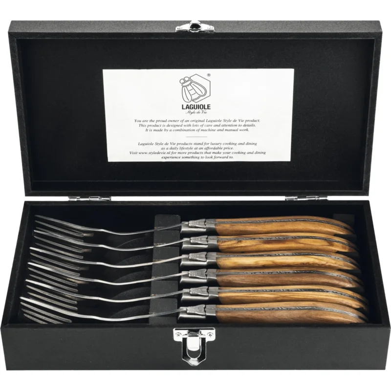 Gyors kiszállítás LAGUIOLE Luxury Line Steak villa készlet, olívafa nyéllel, 6 darabos szett, hossz 230 mm