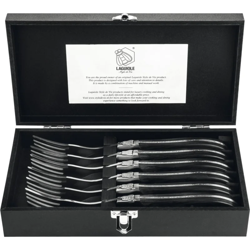 Legjobb ár LAGUIOLE Luxury Line Steak villa készlet, fekete ébenfa nyéllel, 6 darabos szett, hossz 250 mm