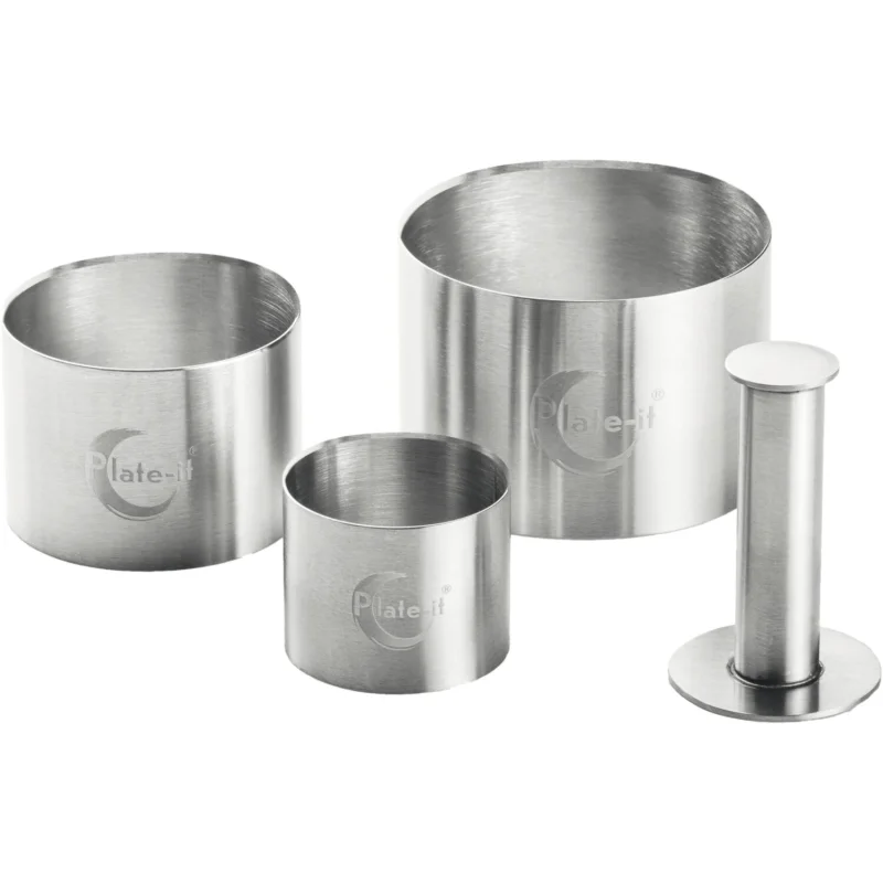 Nézd meg most Plate-it Dekoráló körformák, 3 db, pecséttel, magasság 125 mm, Ø 85 mm, 70 mm, 50 mm