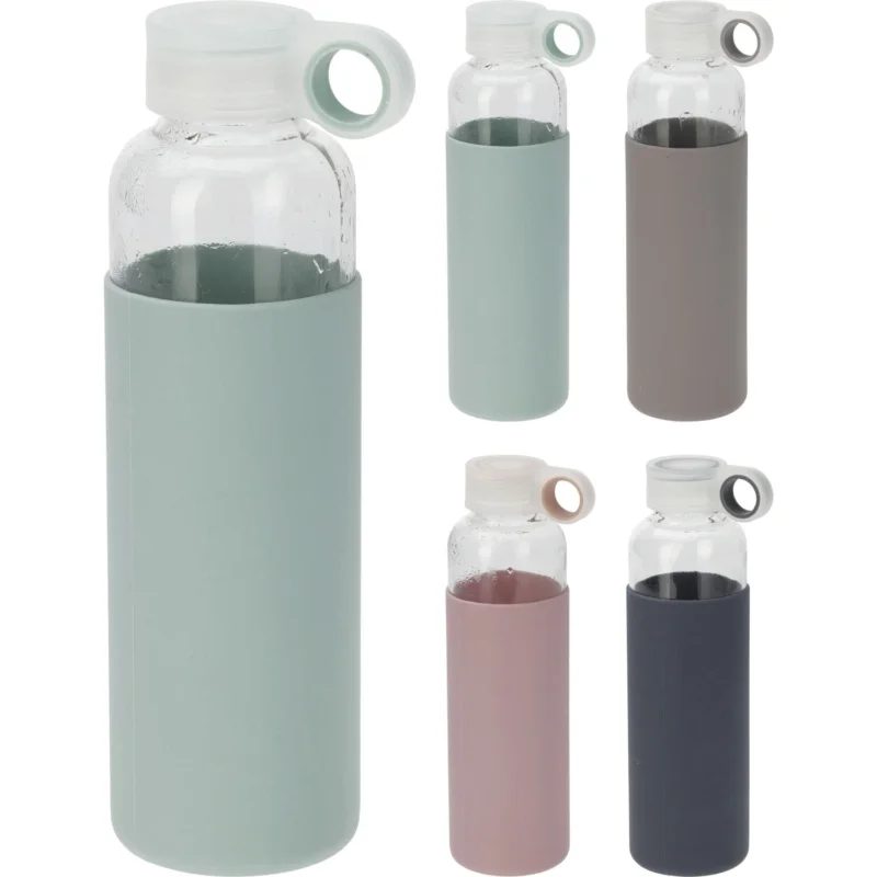 Üveg ivópalack szilikonborítással, többféle színben, 0,55 l, magasság 235 mm Népszerű
