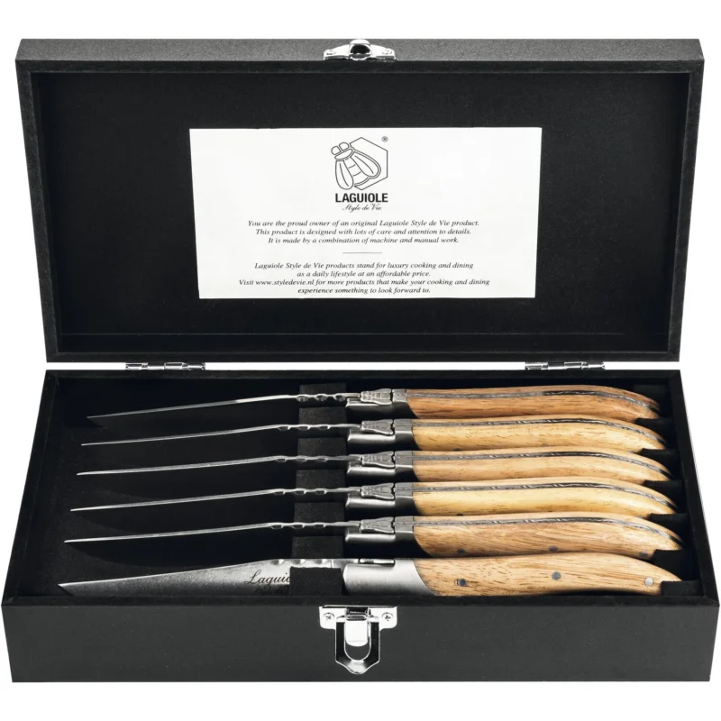 Laguiole Luxury Line Steakkés készlet 6 db, tölgyfa, sima penge Rendeld meg most