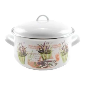 Zománcozott lábas fedővel 22 cm 4,8 L "Levendula" Végkiárusítás