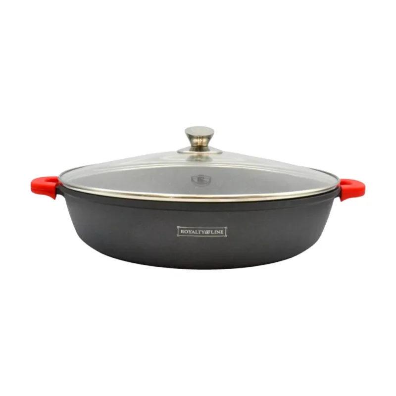 Alacsony ár Royalty Line alacsony lábas fedővel 7 liter 36 cm márvány bevonatos fekete, levehető fogók