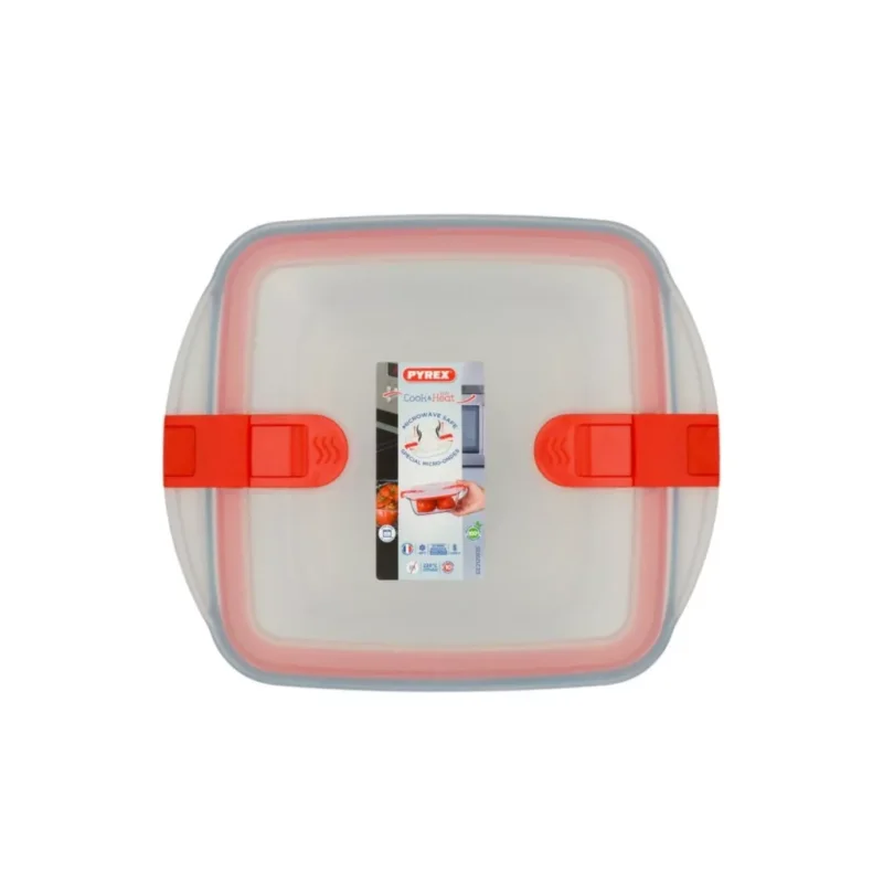 Pyrex Cook & Heat szögletes üveg sütőtál műanyag fedővel 25 x 22 x 7 cm 2,2 liter Akciós ár