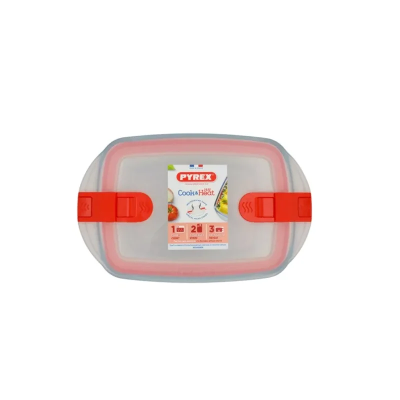 Biztonságos vásárlás Pyrex Cook & Heat szögletes üveg sütőtál műanyag fedővel 23 x 15 x 7 cm 1,2 liter