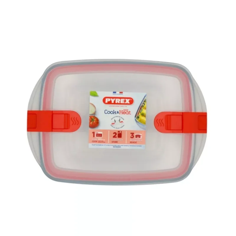 Biztonságos fizetés Pyrex Cook & Heat szögletes üveg sütőtál műanyag fedővel 28 x 20 x 8 cm 2,5 liter