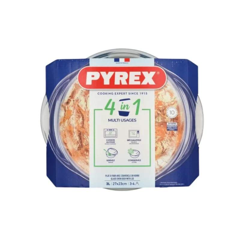Gyors szállítás Pyrex kerek üveg sütőtál fedővel 27 x 23 cm 3 liter (2,3 liter + 0,7 liter)