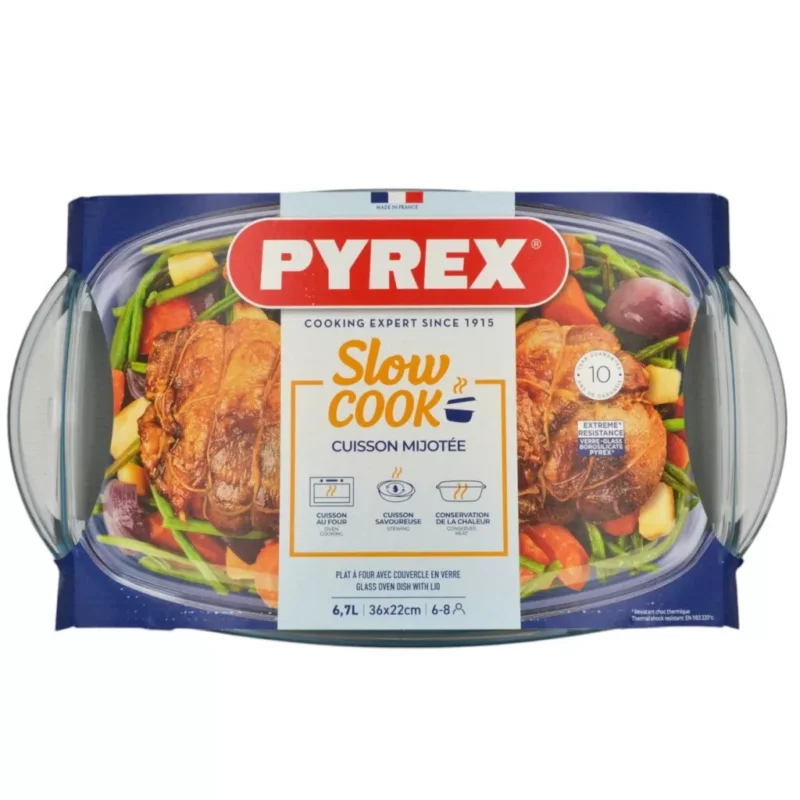 Biztonságos vásárlás Pyrex Slow Cook szögletes üveg sütőtál fedővel 37 x 22 cm 6,7 liter (4,4 liter + 2,3 liter)