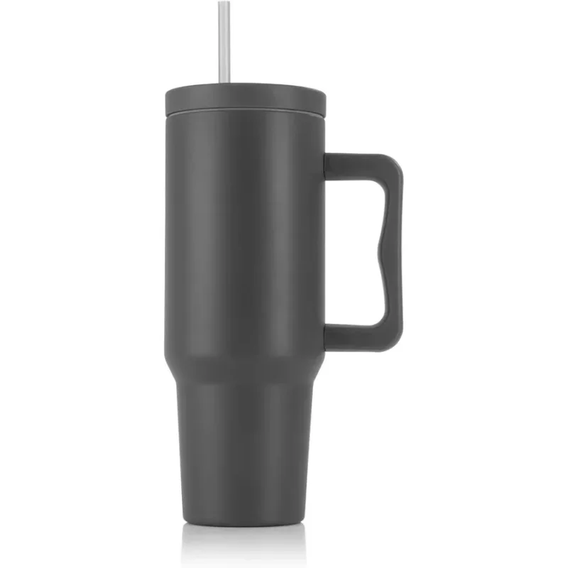 Kiárusítás Termosz bögre fedéllel és szívószállal szürke 1,2 liter