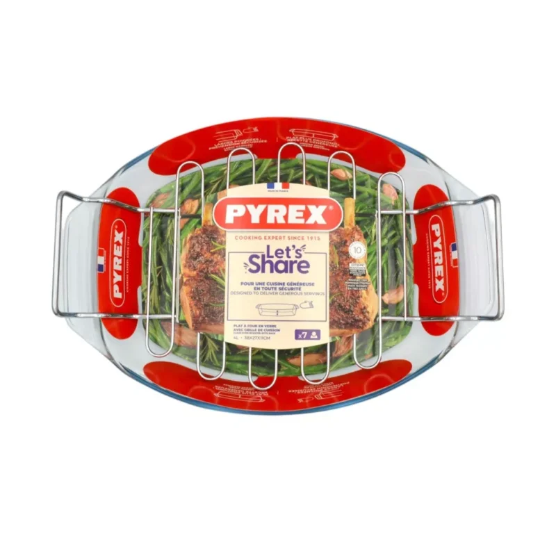 Expressz szállítás Pyrex Let‘s Share ovális üveg sütőtál fém ráccsal 38 x 27 x 11 cm 4 liter
