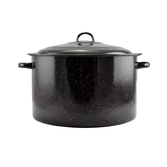 Végkiárusítás Fekete zománcozott lábas fedővel 36 cm 20 liter